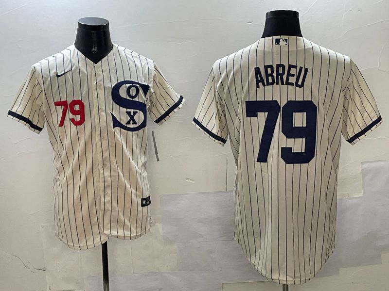 Men Chicago White Sox #79 Abreu Cream Stripe Dream Edition Game 2025 Nike MLB Jersey style 2